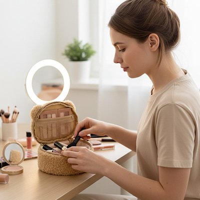femme cherche trousse maquillage